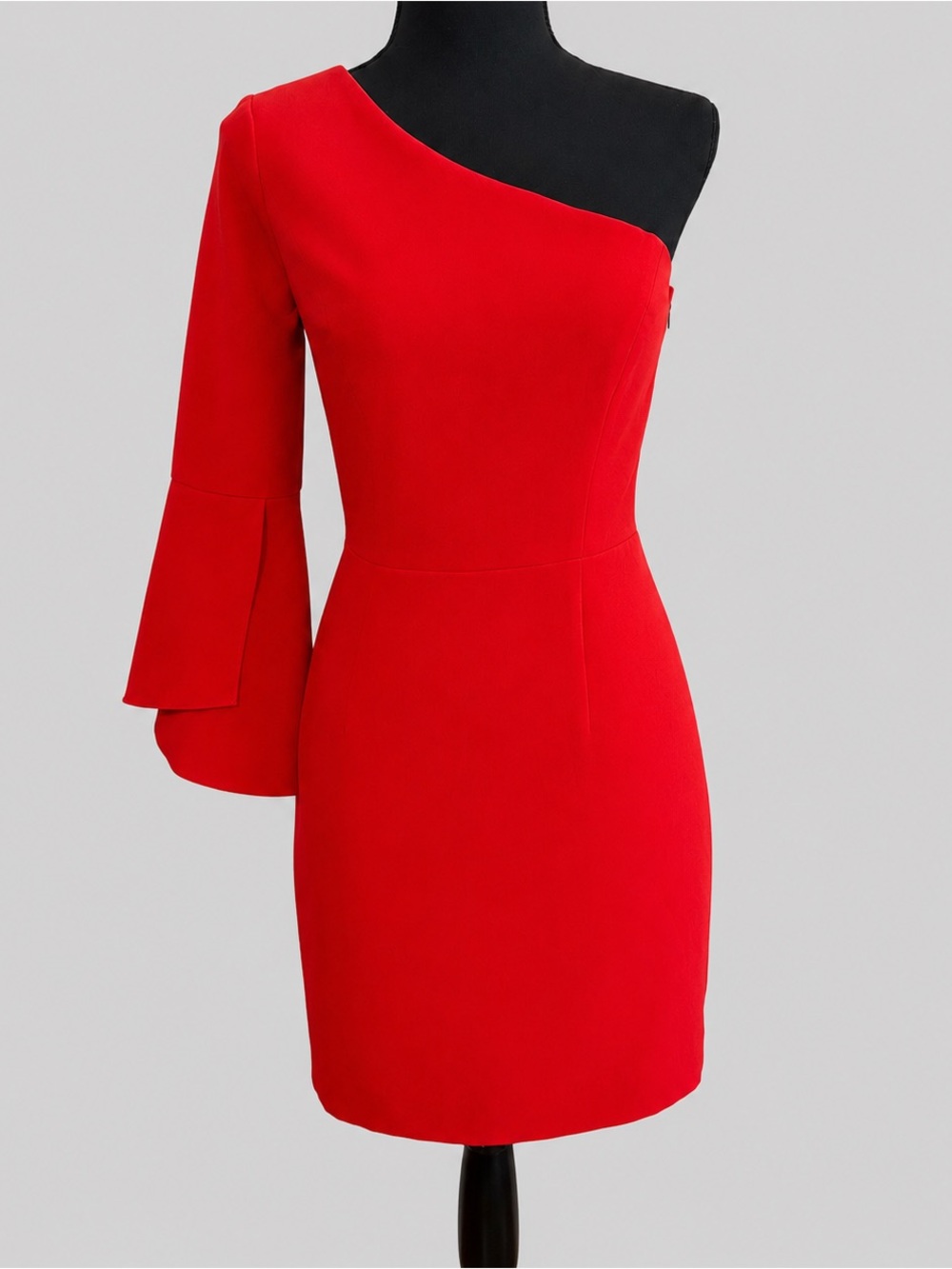 Milly Sandrine Red One Shoulder Bell Sleeve Mini Dress Size 2 Sheath Cocktail